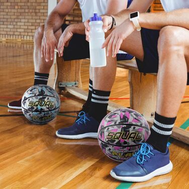 Баскетбольний м'яч Squad, розмір 7, гумовий, камуфляжний дизайн, для дорослих, внутрішні та зовнішні майданчики, з насосом та голкою, рожевий, з аксесуарами