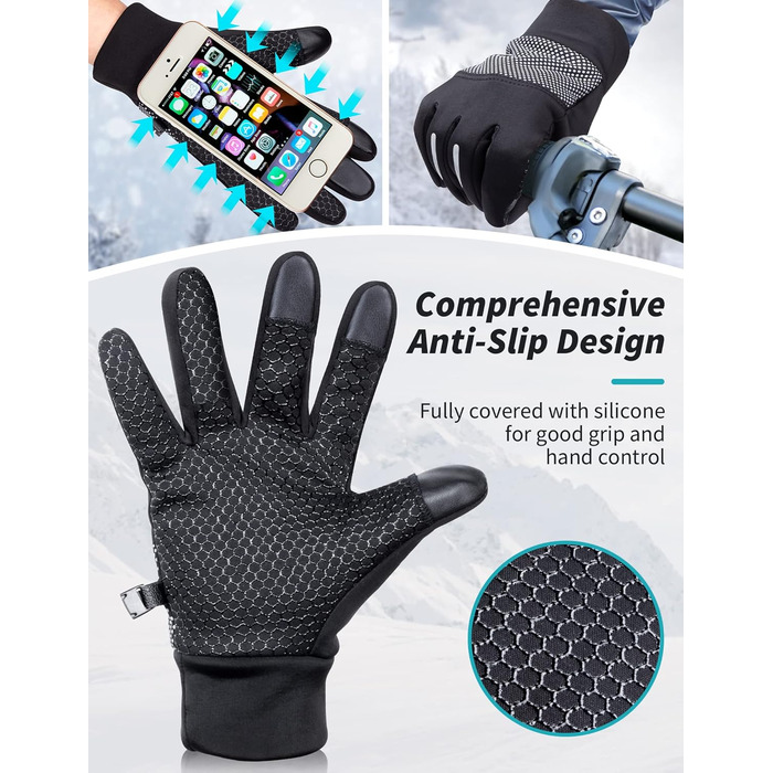 Becellen Велосипедні рукавички чоловічі зимові безпальцеві термо рукавички з сенсорним екраном, неслизькі для велосипеда, мотоцикла, бігу, катання на лижах, активного відпочинку (чорні)