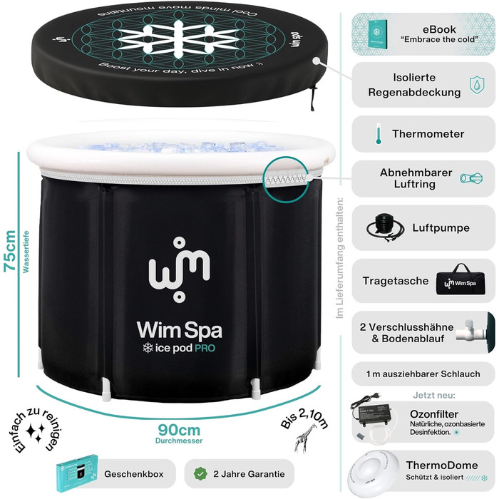 Складана ванна для крижаних купань Ice Pod Pro (90×75 см) з озоновим фільтром, ThermoDome та термометром — мобільна криотерапія для дому та вулиці