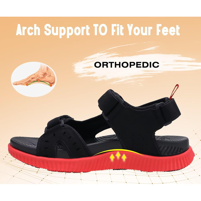 Чоловічі сандалі KuaiLu для трекінгу та відпочинку: ортопедичні, зручні, літні, пляжні, чорно-червоні, розмір 45 EU