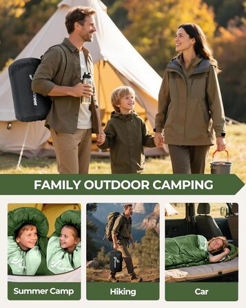 Сплячий мішок Outdoor Sportneer для дорослих та дітей - легкий спальний мішок для кемпінгу, піших прогулянок, 220x80 см, зелений + світло-зелений