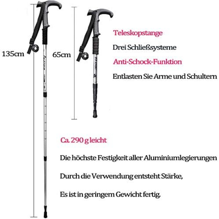 Трекінгові палиці ANGNYA з антивібраційною системою, телескопічні, легкі, для піших прогулянок, кемпінгу, гір