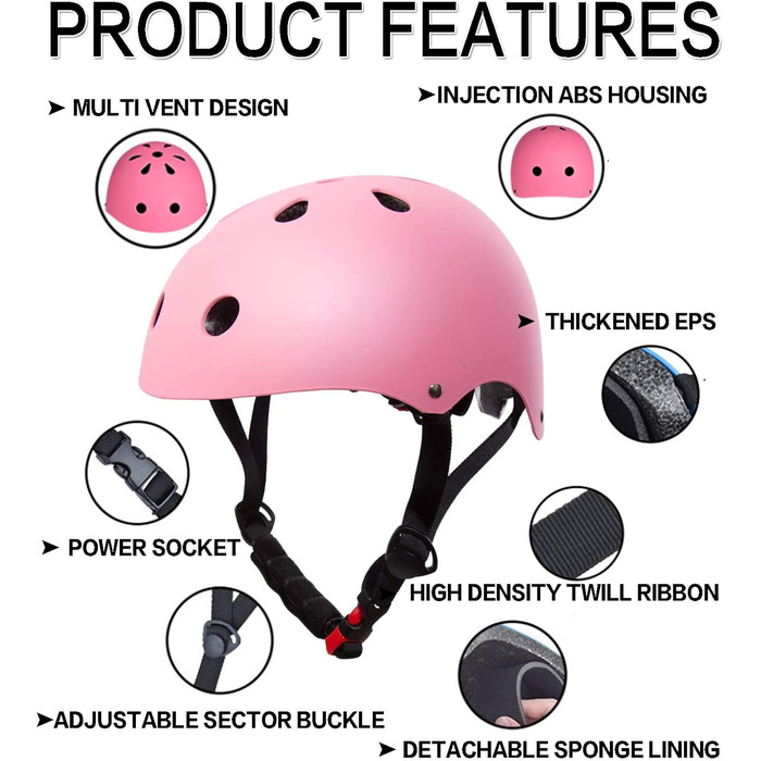 Набір захисту 7-в-1 для дітей 3-8 років: шолом, наколінники, налокітники, рукавички. Рожевий захист для роликів, скейтборда, велосипеда