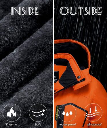 TACVAEN Жіноча куртка-перехідник, тепла зимова куртка, куртка для хайкінгу, вітронепроникна куртка з водонепроникною блискавкою, біло-чорна (XXL, помаранчевий)