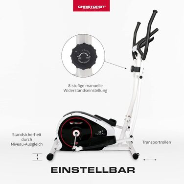 Еліптичний тренажер Christopeit Crosstrainer CT 3 для дому - тихий, з 8 рівнями опору, датчиками пульсу та LCD-дисплеєм