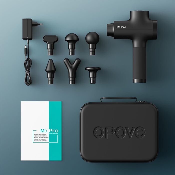 Масажний пістолет OPOVE M3 Pro 2, 2500 об/хв, 2600 мА·год, 5 режимів, LED-дисплей, 12 мм амплітуда, для зняття м'язового болю, чорний
