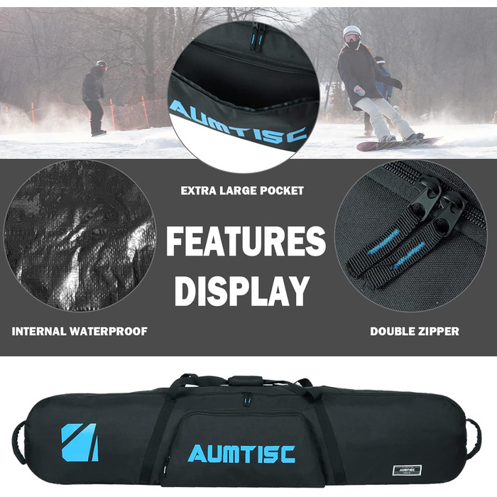 Чохол для сноуборду AUMTISC: захисний мішок для сноуборду, скі-багаж, скі-спорядження, сумка для подорожей, синій, 155 см