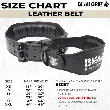 Пояс для важкої атлетики BEAR GRIP Elite, преміум, подвійна шкіра, чорний, розмір S