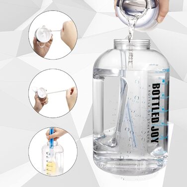 Пляшка для води Acxilexy 3.5 л з трубочкою, BPA-free, спортивна, з часовими мітками, герметична, пластикова, для фітнесу, офісу, дому, біла