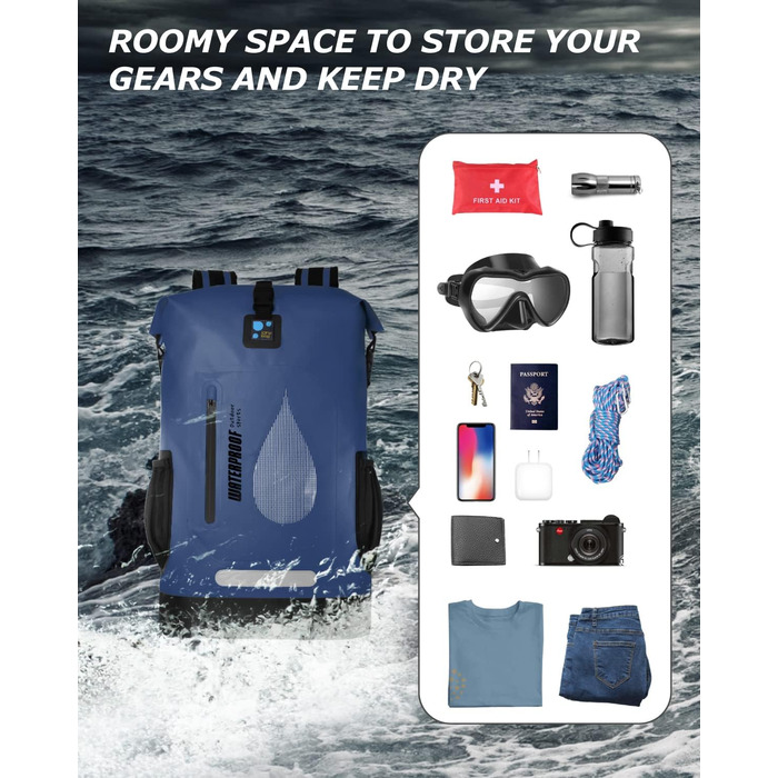 Водонепроникний рюкзак IDRYBAG 30L: для каякінгу, кану, кемпінгу та подорожей (синій)