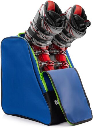 Сумка для лижних черевиків Meteor - рюкзак 42x42x30 см для черевиків, шолома та аксесуарів. Міцна, водовідштовхуюча, з поліестеру 600D, з ручками, для зберігання лижного спорядження (Blue, Ski boot backpack)