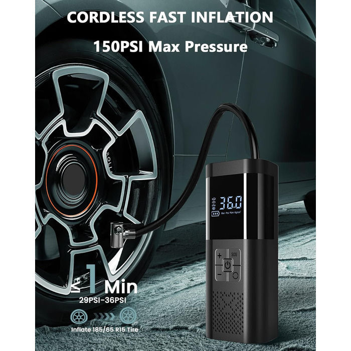 Електричний компресор для шин SERVOMASTER: велосипед, авто, мото, м'ячі. Акумуляторний, 150 PSI, з усіма насадками.