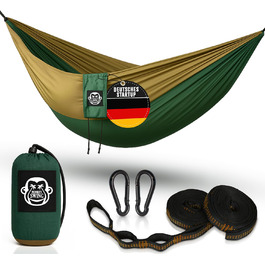 Гамак для відпочинку Monkey Swing Ultraleicht – легкий, міцний (300 кг), 275x140 см, для кемпінгу, трекінгу, подорожей (зелений/хакі)