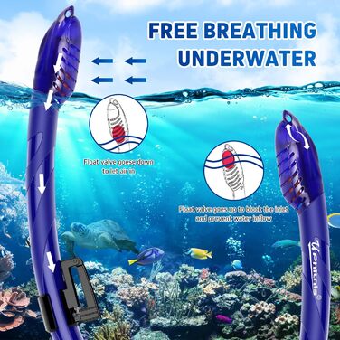 Набір для снорклінгу для дітей з ластами, маска з антизапітнінням 180° панорамний огляд, регульовані плавальні ласти та преміум сухий снорк, 3 в 1 набір для снорклінгу для дітей з сумкою, L/XL(31-36), блакитний