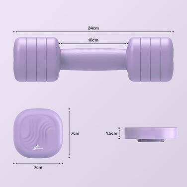 Набір гантелей Sportneer регульовані жіночі – 2 шт. (1–2,5 кг) з неслизьким TPU-покриттям, 4-в-1 для дому, фітнесу та силових тренувань Aura-Lavendel