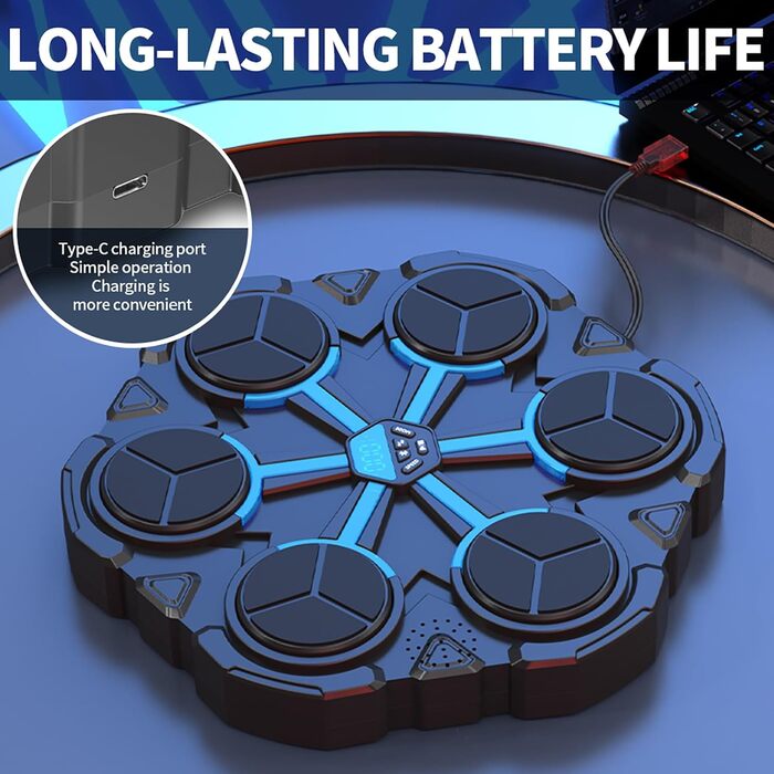 Музична боксерська машина Toyone: розумна, настінна, зі світлодіодами, 3 режими швидкості, підрахунок ударів, для дітей та дорослих, чорно-синя