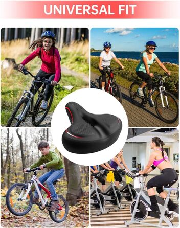 Широке велосипедне сідло з пам'яті ефекту для жінок та чоловіків, чорне/червоне. Зручне, водонепроникне, дихаюче, з інструментами. Підходить для міських велосипедів, шосе, MTB, круїзерів, велотренажерів.