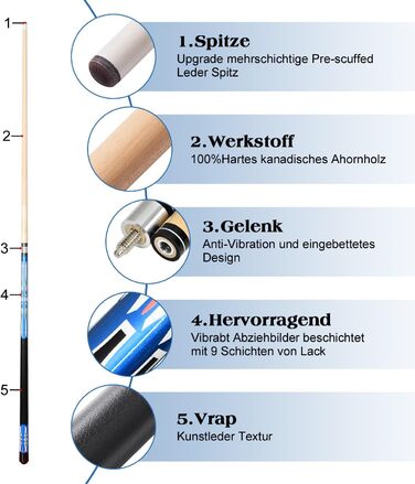 RAYNA GAMES: Більярдний кий для професійних гравців - якісний набір з канадського ахового дерева, з нержавіючою сталею, 58 дюймів, для дорослих