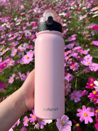 Термопляшка GOPPUS зі сталі 600 мл з трубою, спортивна пляшка для води та напоїв, герметична та без BPA, рожева