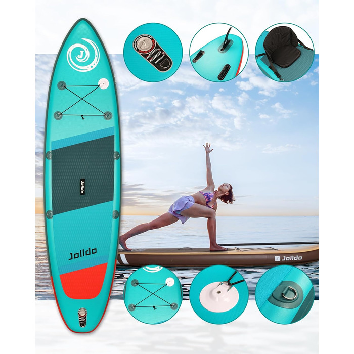 Надувна SUP-дошка Jolldo 320 см з веслом, насосом, рюкзаком, лейшою, водонепроникним кейсом і ремкомплектом, деревне забарвлення