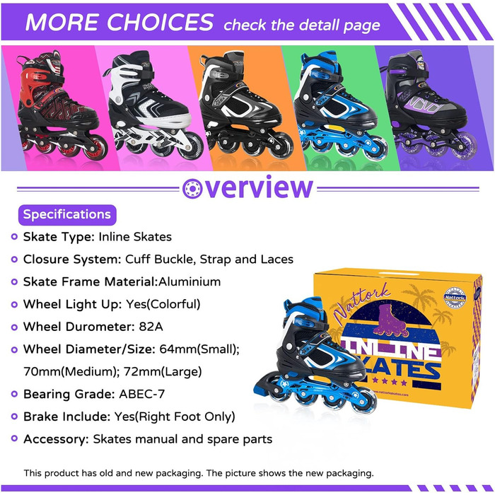 Ролики дитячі Nattork з підсвічуванням, блакитні, 32-36