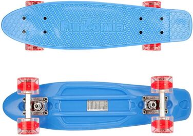 Скейтборд FunTomia Mini-Cruiser 57 см з LED підсвіткою, алюмінієвими траками ABEC-9 та T-інструментом, блакитний з червоними колесами