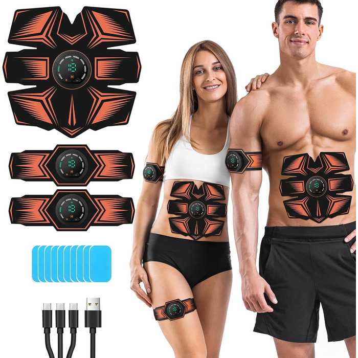 EMS масажер для тренувань, USB-зарядний пристрій для тренування пресу з електричною стимуляцією м'язів, 8 режимів & 19 інтенсивностей для живота, рук, стегон та ніг, для чоловіків та жінок