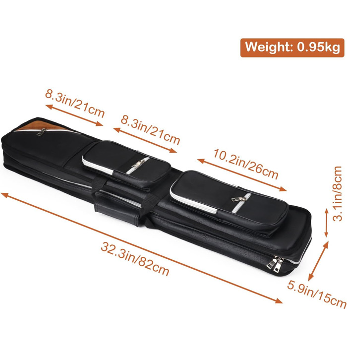 Чохол для більярдних київ ICZW на 4 киї (8 насадок) з шкірозамінника, чорний та верблюжий