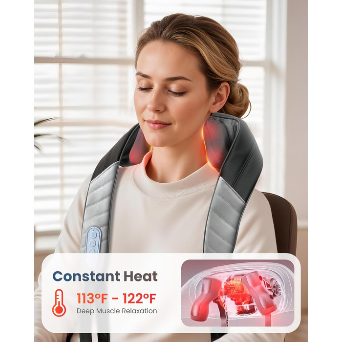COMFIER 4D Шиацу масажер для шиї та плечей з підігрівом, бездротовий масажер для спини, шиї та плечей, для зняття болю в шиї, плечах і ногах, подарунок