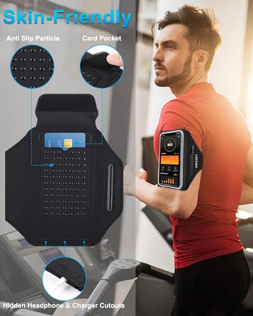 Чохол для телефону на руку для бігу з кишенею для навушників, на руку, для iPhone 17 16 15 14 13 12 11 Pro Max Galaxy S24 S23 Ultra, чорний