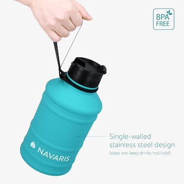 Navaris Фітнес-пляшка 2,2 л із нержавіючої сталі, спортивна пляшка для води, XXL бутель для тренувань, BPA Free, бірюзова