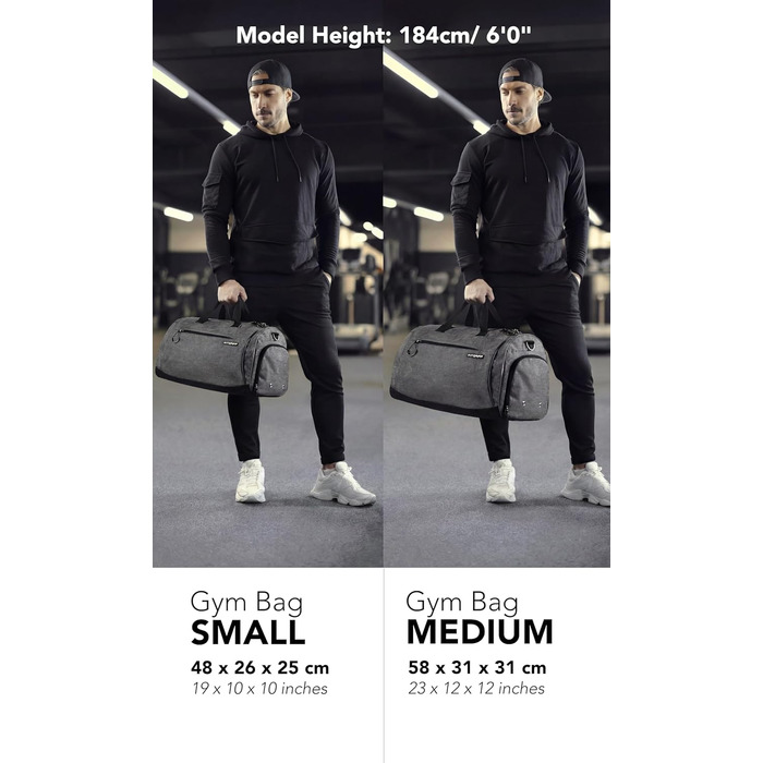 Спортивна сумка для подорожей Fitgriff з відділенням для взуття та вологих речей, сіра, 58 x 31 x 31 см (M) — універсальна сумка для фітнесу та тренувань