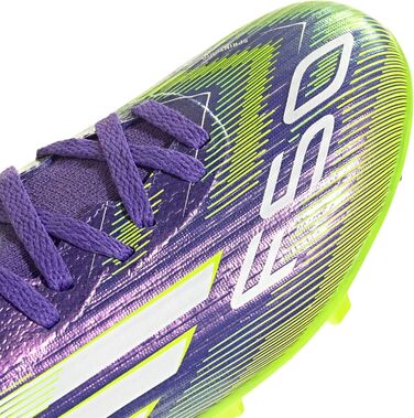 Дитячі футбольні бутси adidas F50 League Mid для гри на твердих/багатоповерххових покриттях, розмір 38 EU, колір Purple Rush Cloud White Lucid Lemon
