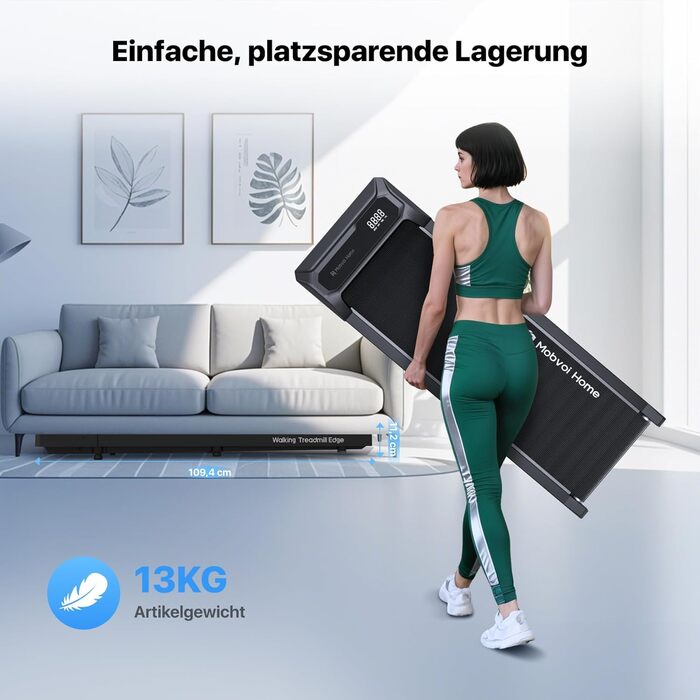 Mobvoi Walking Pad Smart KI: компактний біговий тренажер 2-в-1 для дому та офісу, LED-дисплей, керування пультом, 6 км/год, до 120 кг