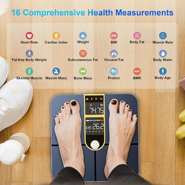Розумні ваги Healthkeep Bluetooth з подвійним VA-дисплеєм, ITO-покриттям, вимірюванням 16 показників тіла і пульсу, додатком для Android/iOS, до 180 кг, золоті