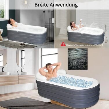 B&Y Овальне ванно-контейнер для крижаної терапії, складана ванна для дорослих, 168x76x68 см, темно-сірий