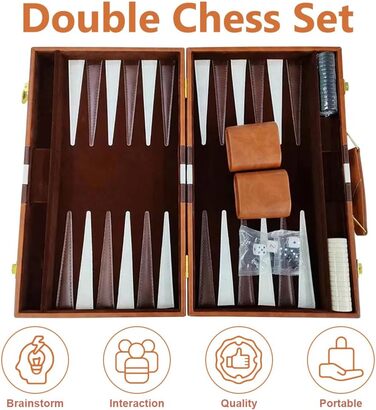 Набір для гри в шашки JOAASU, 11' дорожній, у кейсі, з шаховими фігурами та кубиками, для дорослих, дітей, любителів кемпінгу та мандрівників (Коричневий)