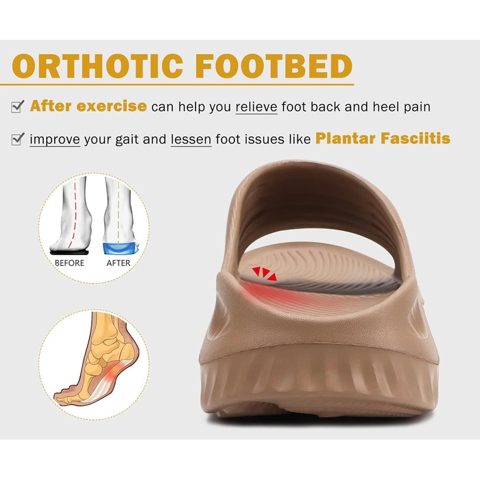 Ортопедичні відновлювальні сандалі KuaiLu для жінок, комфортні та легкі тапочки при плантарному фасціїті, розвантаження суглобів та спини, колір бежевий, розмір 40 EU