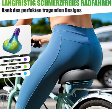 RBRL Велосипедне сідло – Комфортне широке сідло з Memory Foam та подвійною амортизацією, водонепроникне, для MTB, BMX, шосе, комфортне та ергономічне міське сідло