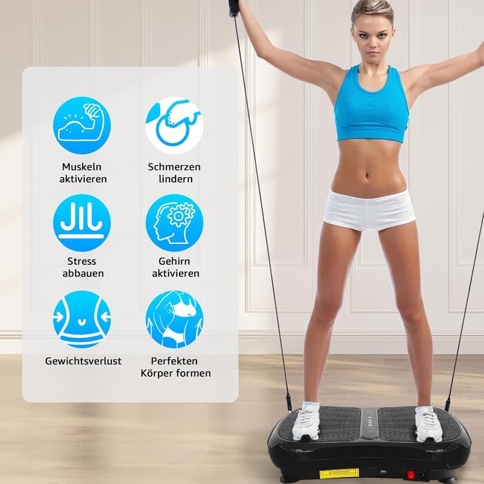 Віброплатформа з Bluetooth, 1-99 рівні інтенсивності, 5 програм для фітнесу вдома для схуднення, м'язового розвитку та тренування всього тіла