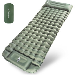 Килимок для кемпінгу Hioutdoor самонадувний 10 см, Ultralight, з помпою/подушкою, для пікніків, походів, пляжу, рюкзака, намету, повітряний матрац, спальний килимок, зелений