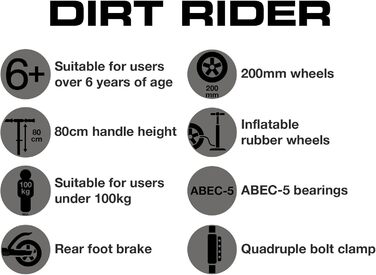 Двоколісний трюковий самокат ATOM Dirt Rider Roller для бездоріжжя, максимальне навантаження 100 кг, для дорослих і підлітків від 6 років