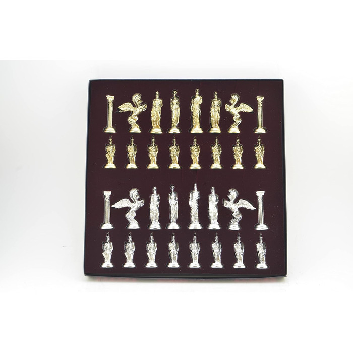 Шахи міфологічні металеві, середнього розміру, для дорослих, ручної роботи, шахові фігури та дошка з натурального масиву дерева, з внутрішнім зберіганням, висота короля 8 см