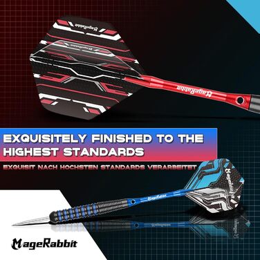 Набір дартсів MageRabbit Steeltip, 12 металевих дротиків 20 г з алюмінієвими держателями, 24 хвостовики, захист для хвостовиків, інструмент для дартсу, сині та червоні дротики зі сталевими вістрями