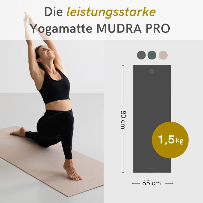 Килимок для йоги Lotuscrafts Mudra Pro, нековзкий, 180x65x0,5 см, без шкідливих речовин, антрацитовий, вироблено в Німеччині