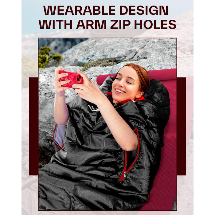 Спальний мішок Sportneer Outdoor 3-4 сезони для дорослих, 200x85см, чорний