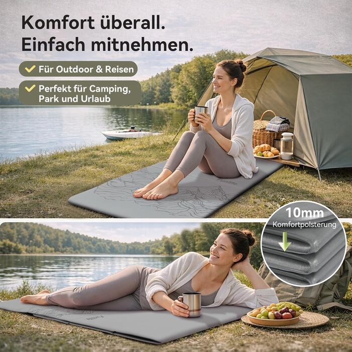 Килимок для йоги FunLife XXL 190x66x10мм: Сріблясто-сірий, для йоги, пілатесу, фітнесу - складаний, антиковзкий