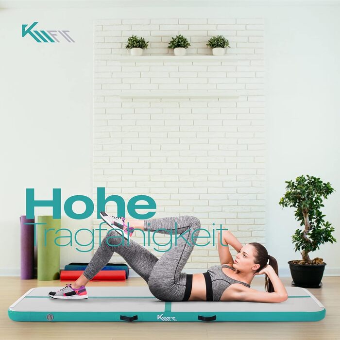 KM Fit надувний Airtrack 4 м – гімнастичний мат для фітнесу, тумблінгу, тренувань, з сумкою, електричною помпою та ремнабором, стійкий до УФ, чорний-червоний