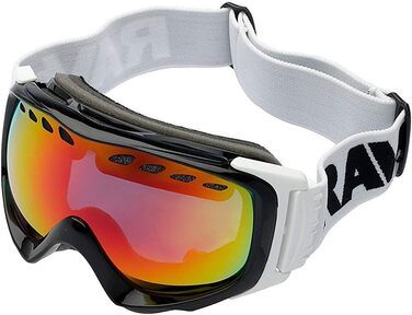 Гірськолижна маска Ravs by Alpland SNOWBOARDBRILLE, 100% захист, гібридна, червоний Lasergold, дзеркальна, сумісна з шоломом, антифог, сферична подвійна лінза, для окулярів