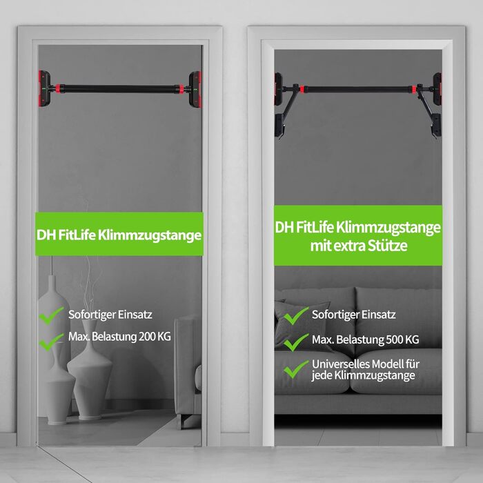 Турнік для дверного отвору DH FitLife без свердління, 69-92 см, з рівнем, для домашнього тренування